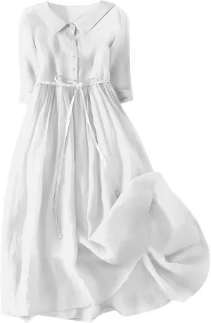 3/4 Sleeve Cotton Dresses for Women Casual Summer Button Down Floral Dress Beach Vacation Dresses Ruffle Floral