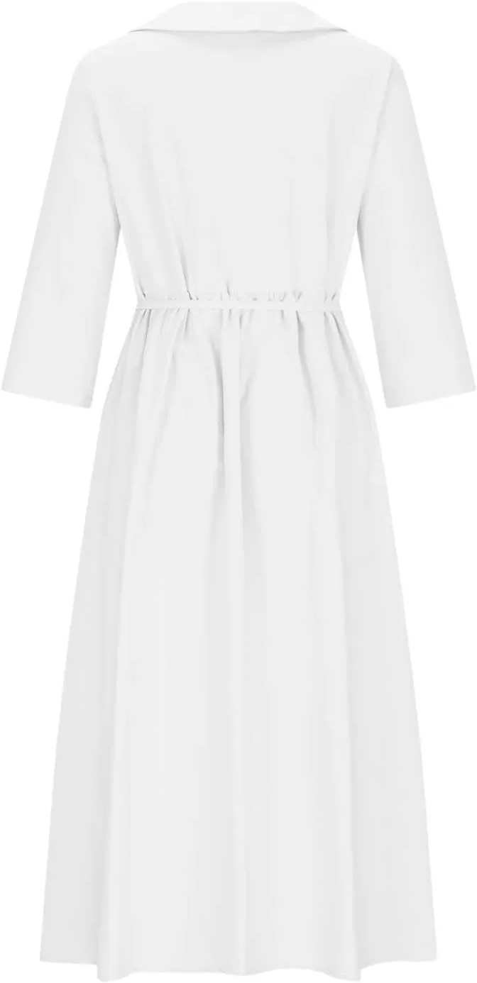 3/4 Sleeve Cotton Dresses for Women Casual Summer Button Down Floral Dress Beach Vacation Dresses Ruffle Floral