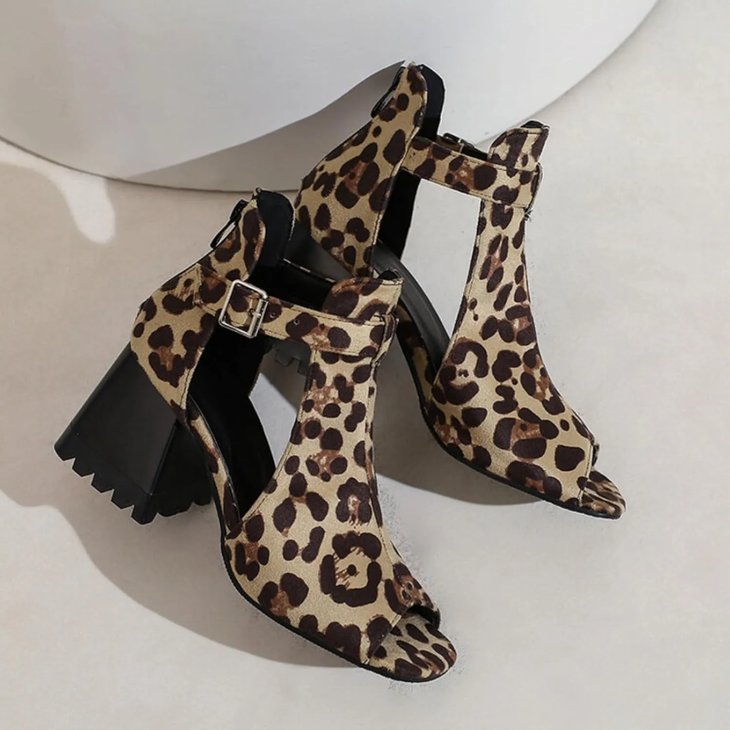 Aflngle Women's Denim Round Open Toe Chunky Block Hee Sandals Shoes Fashion Hollow Snake Print Back Zipper Summer Party Prom Dress Sandal Ankle Boots