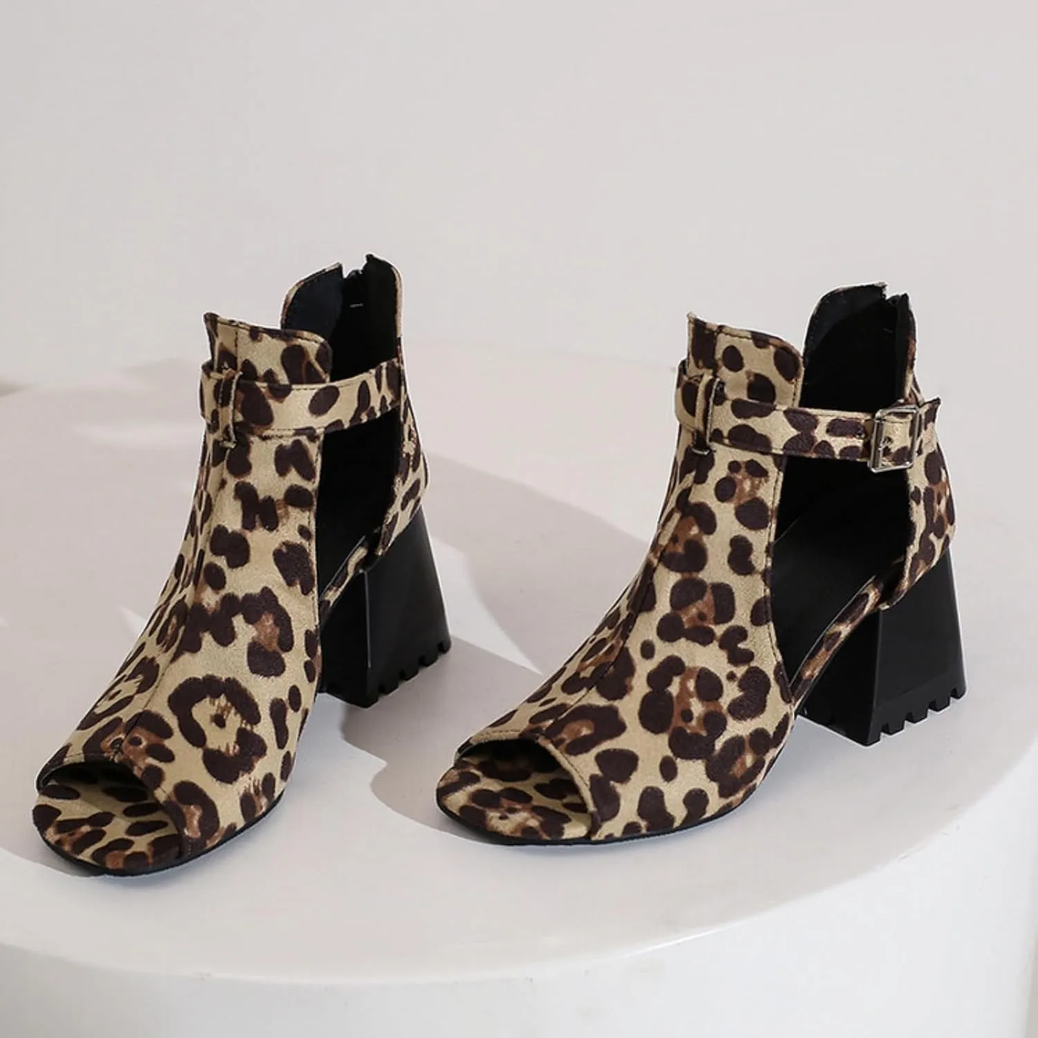 Aflngle Women's Denim Round Open Toe Chunky Block Hee Sandals Shoes Fashion Hollow Snake Print Back Zipper Summer Party Prom Dress Sandal Ankle Boots