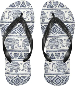 ALAZA Vintage Indian Lotus Ethnic Elephant Flip Flops for Women Fashion Beach Slippers Comfort Mens Flip Flops Non-Slip Rubber Shower Slippers Sandal for Hotel Travel Sport,XS