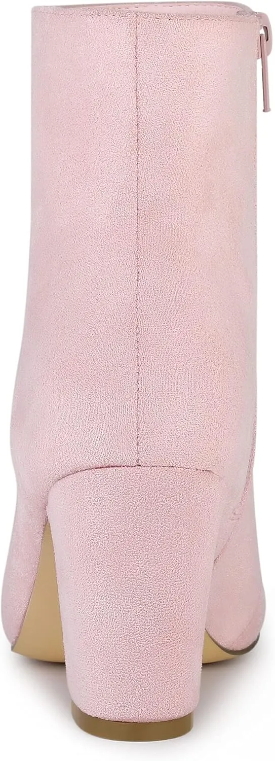 Allegra K Women's Round Toe Chunky Heel Ankle Boots