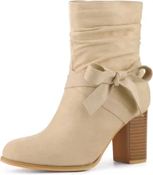 Allegra K Women's Slouch Chunky Heel Ankle Boots