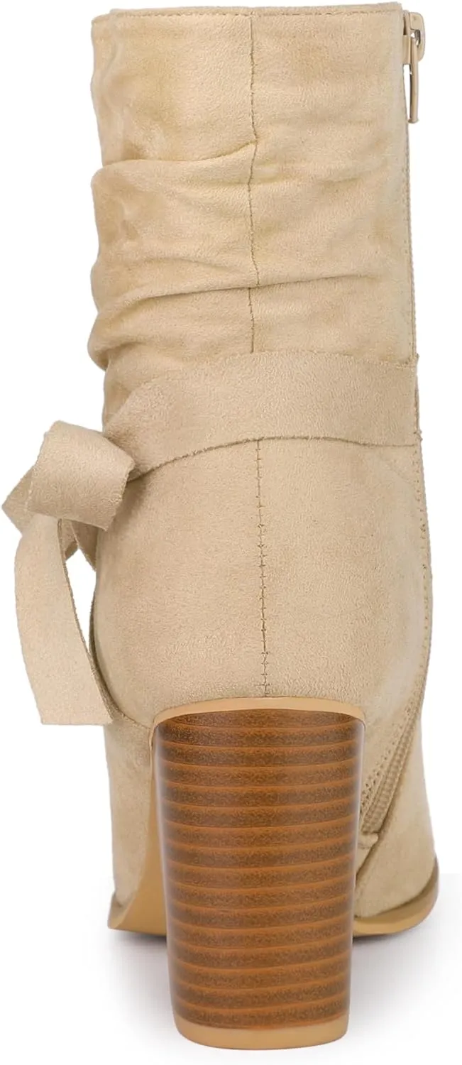 Allegra K Women's Slouch Chunky Heel Ankle Boots