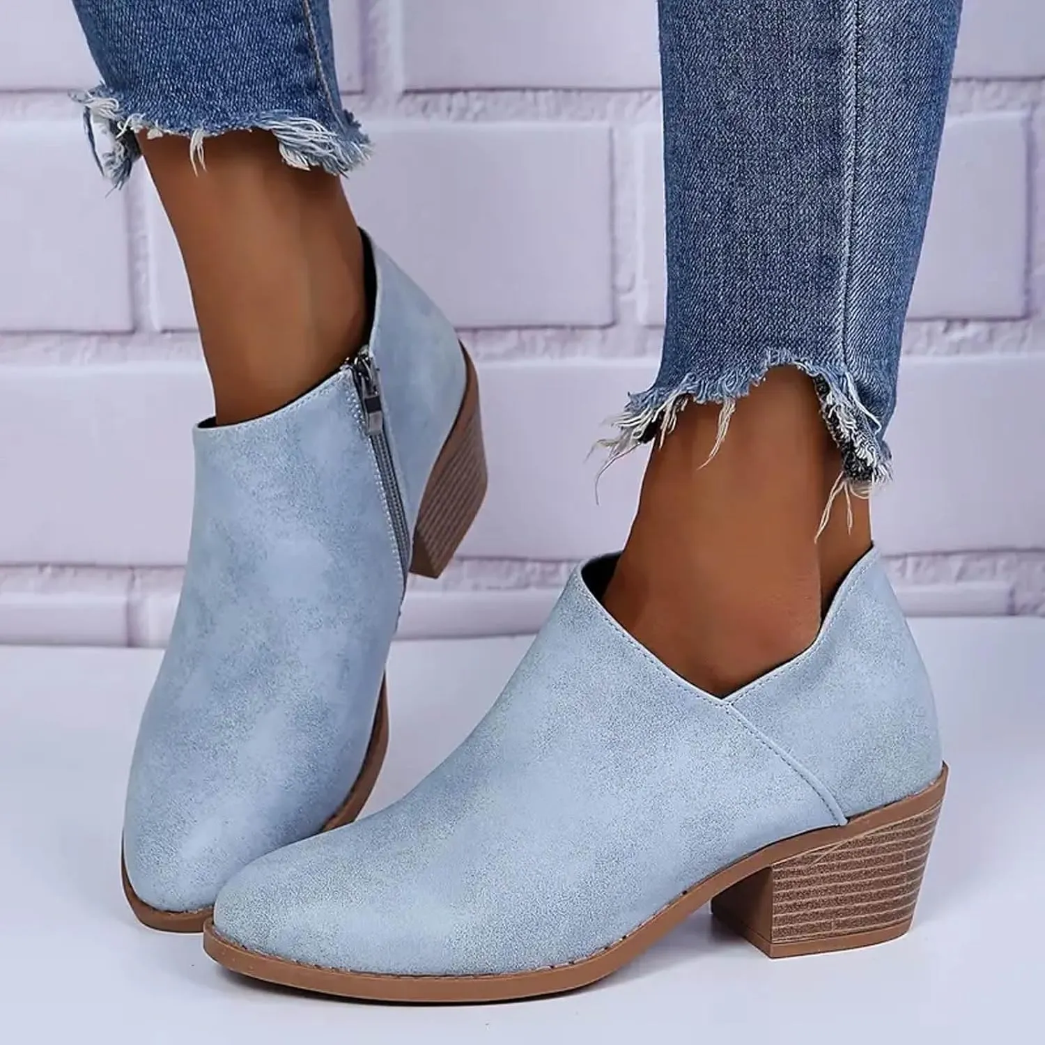 AMDBEL Booties for Women Dressy 2024 Ankle Booties Dressy Low Heel Side Zipper Pointd Toe Fall Winter Short Boots Shoes