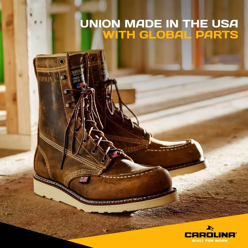 Carolina AMP USA 8" Soft Moc Toe Work Boots for Men - USA Made, Old Town Folklore Leather Upper, Oil & Slip Resistant Outsole, Poron Insole