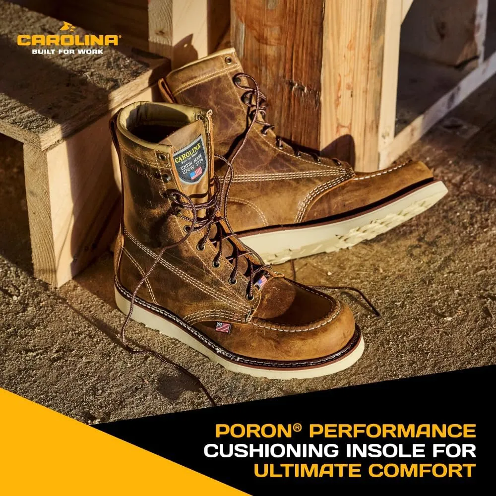 Carolina AMP USA 8" Soft Moc Toe Work Boots for Men - USA Made, Old Town Folklore Leather Upper, Oil & Slip Resistant Outsole, Poron Insole