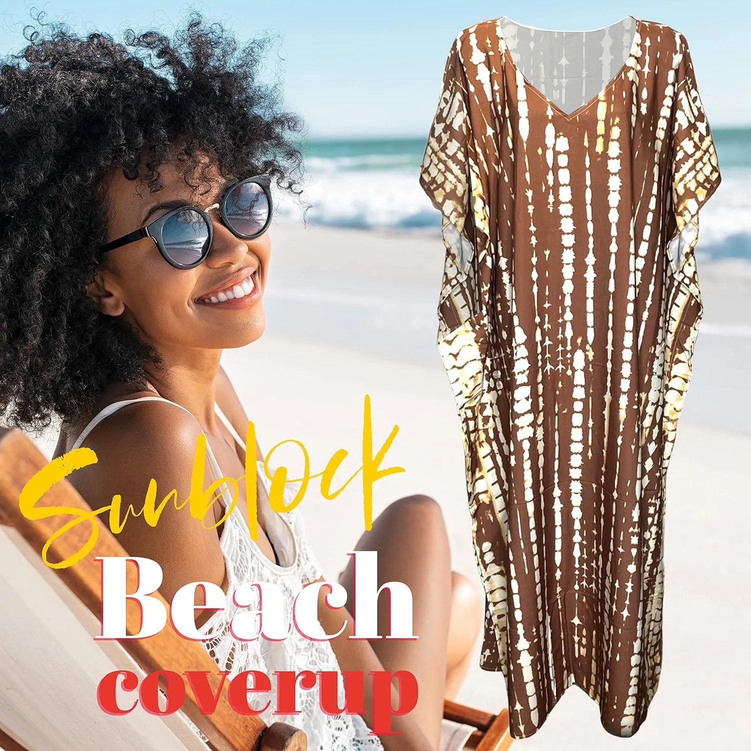 Chic Pullover Kaftan Summer Dresses for Women Provide Sunblock as Swimsuit Cover up