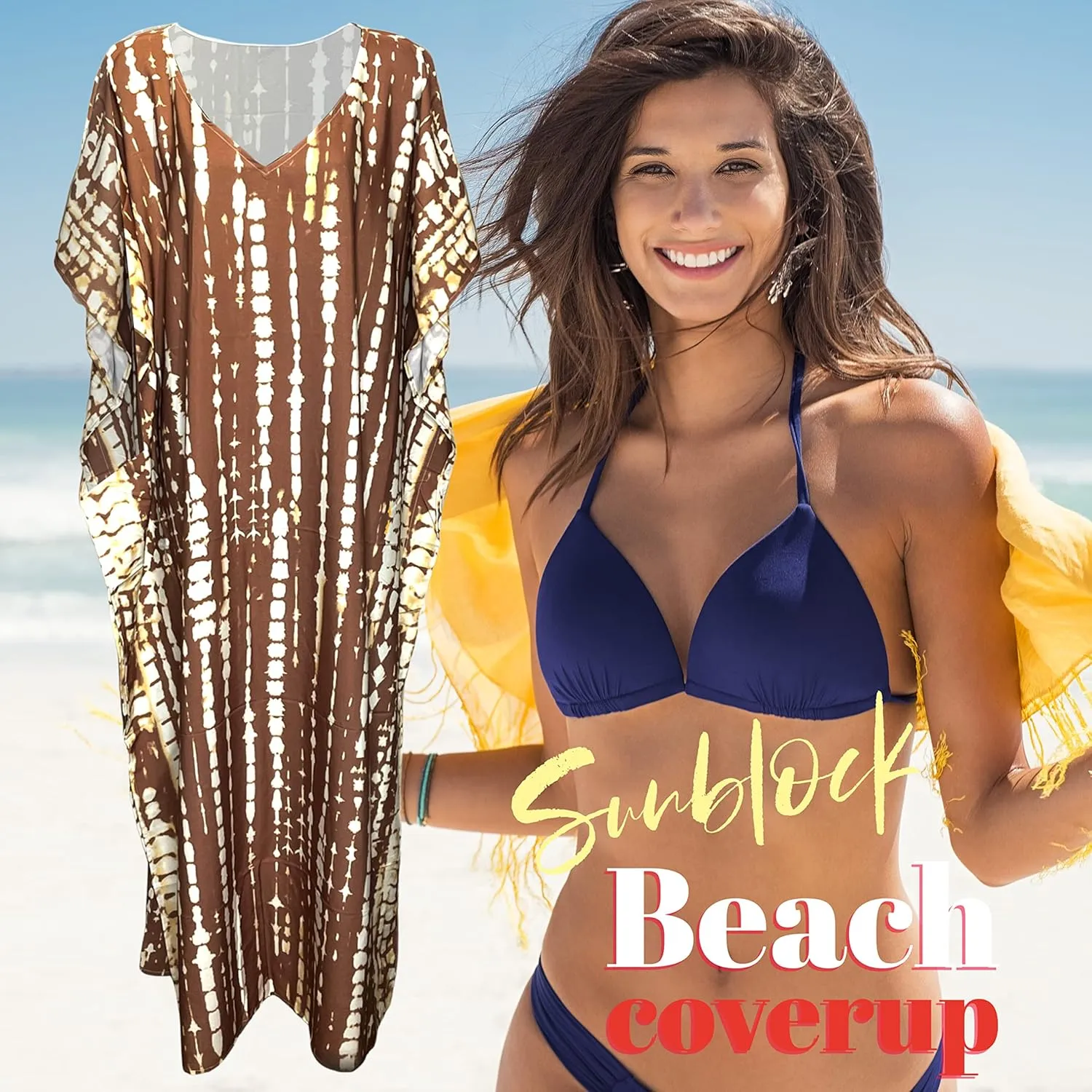 Chic Pullover Kaftan Summer Dresses for Women Provide Sunblock as Swimsuit Cover up