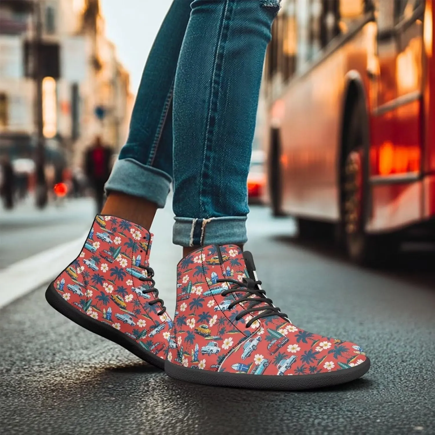 Coloranimal Women's High Top Barefoot Shoes Fashion Sneakers Wide Toe Box Shoes for Women Fashion Walking Shoes Lace Up Shoes Black Sole