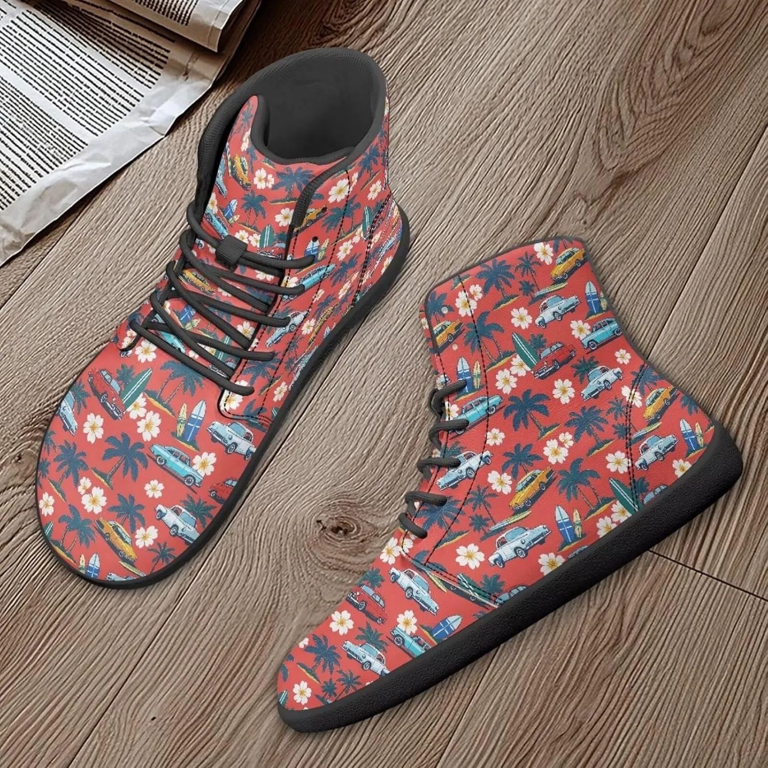Coloranimal Women's High Top Barefoot Shoes Fashion Sneakers Wide Toe Box Shoes for Women Fashion Walking Shoes Lace Up Shoes Black Sole