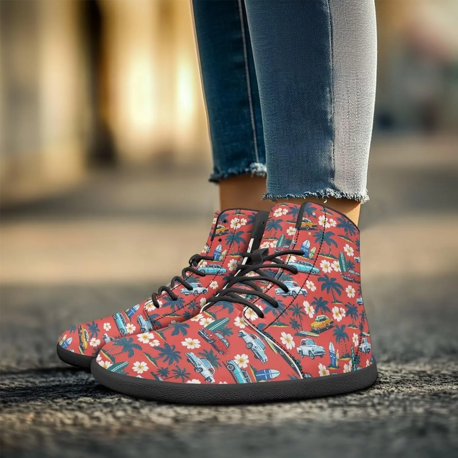 Coloranimal Women's High Top Barefoot Shoes Fashion Sneakers Wide Toe Box Shoes for Women Fashion Walking Shoes Lace Up Shoes Black Sole