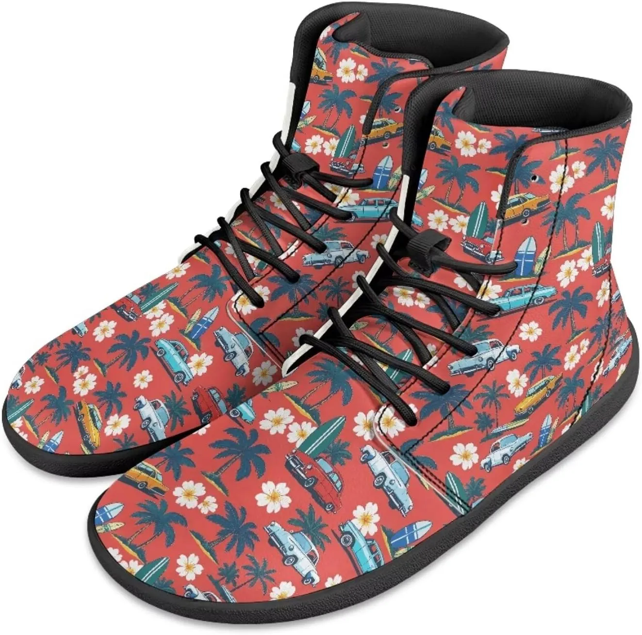 Coloranimal Women's High Top Barefoot Shoes Fashion Sneakers Wide Toe Box Shoes for Women Fashion Walking Shoes Lace Up Shoes Black Sole