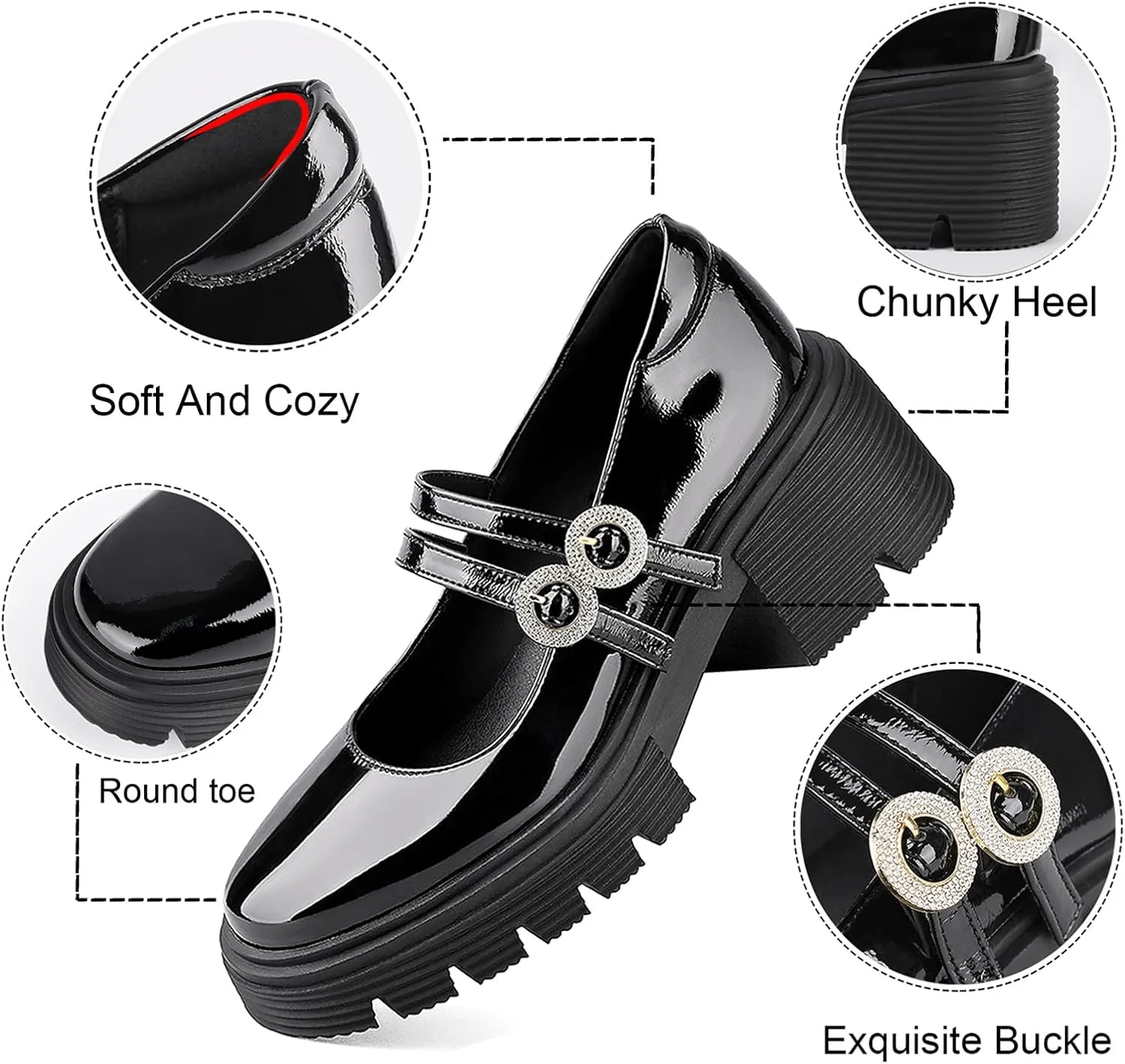 CouieCuies Women Mary Jane Heels Platform Comfortable Chunky Court Shoes Ankle Strap Mary Janes Pumps Lolita Shoe School Business