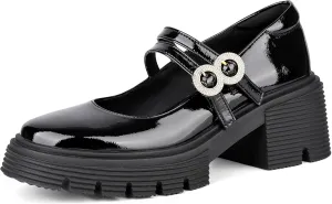 CouieCuies Women Mary Jane Heels Platform Comfortable Chunky Court Shoes Ankle Strap Mary Janes Pumps Lolita Shoe School Business