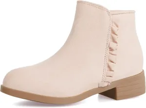 Coutgo Girls Ankle Boots Kids Ruffle Dress Booties Fashion Chunky Side Zip Casual Shoes