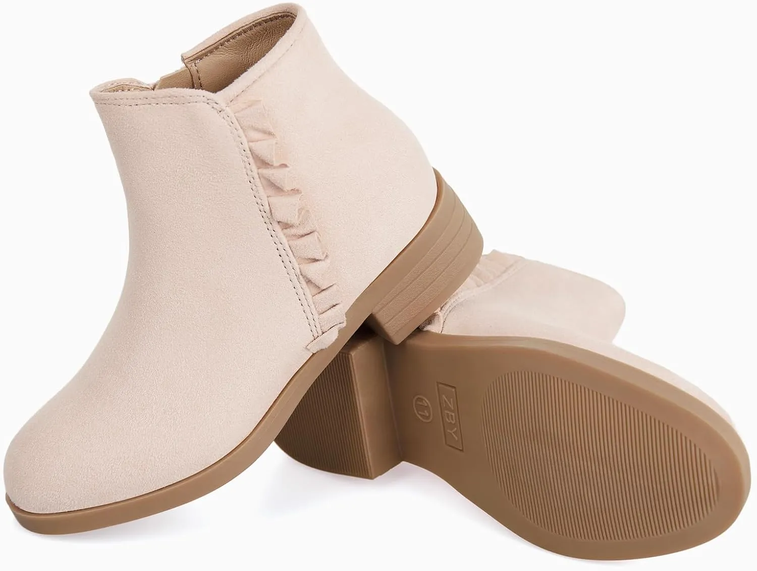 Coutgo Girls Ankle Boots Kids Ruffle Dress Booties Fashion Chunky Side Zip Casual Shoes