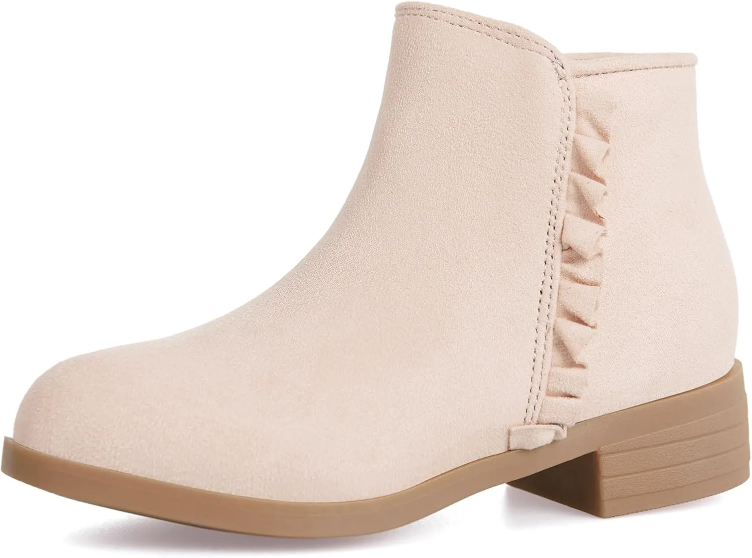 Coutgo Girls Ankle Boots Kids Ruffle Dress Booties Fashion Chunky Side Zip Casual Shoes