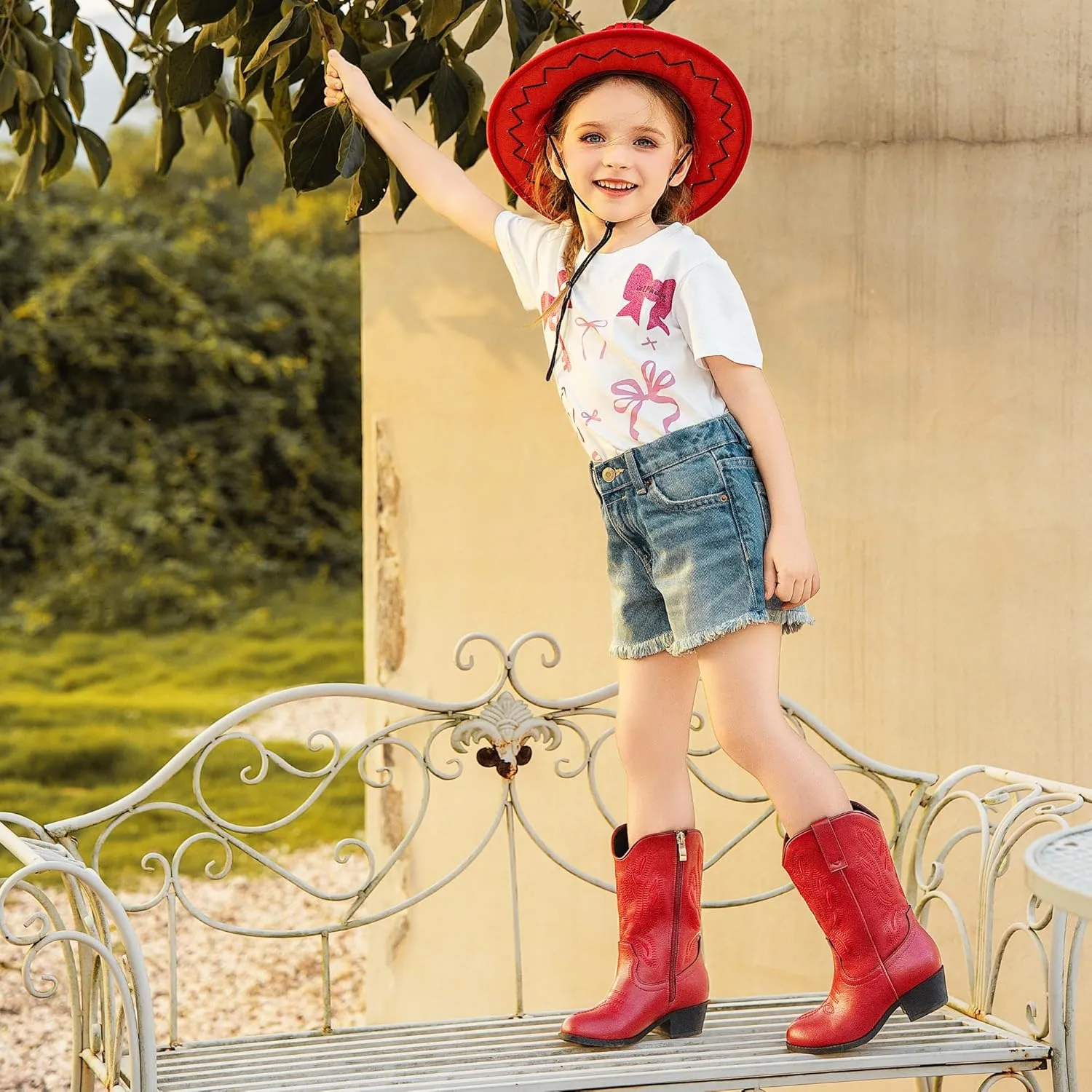 Cowgirl Boots for Little Girls Mid Calf Pointed Toe Kid Cowboy Boots Side Zipper Classic Embroidered Western Boots Horse Riding Shoes Party for Toddler Little Big Kids