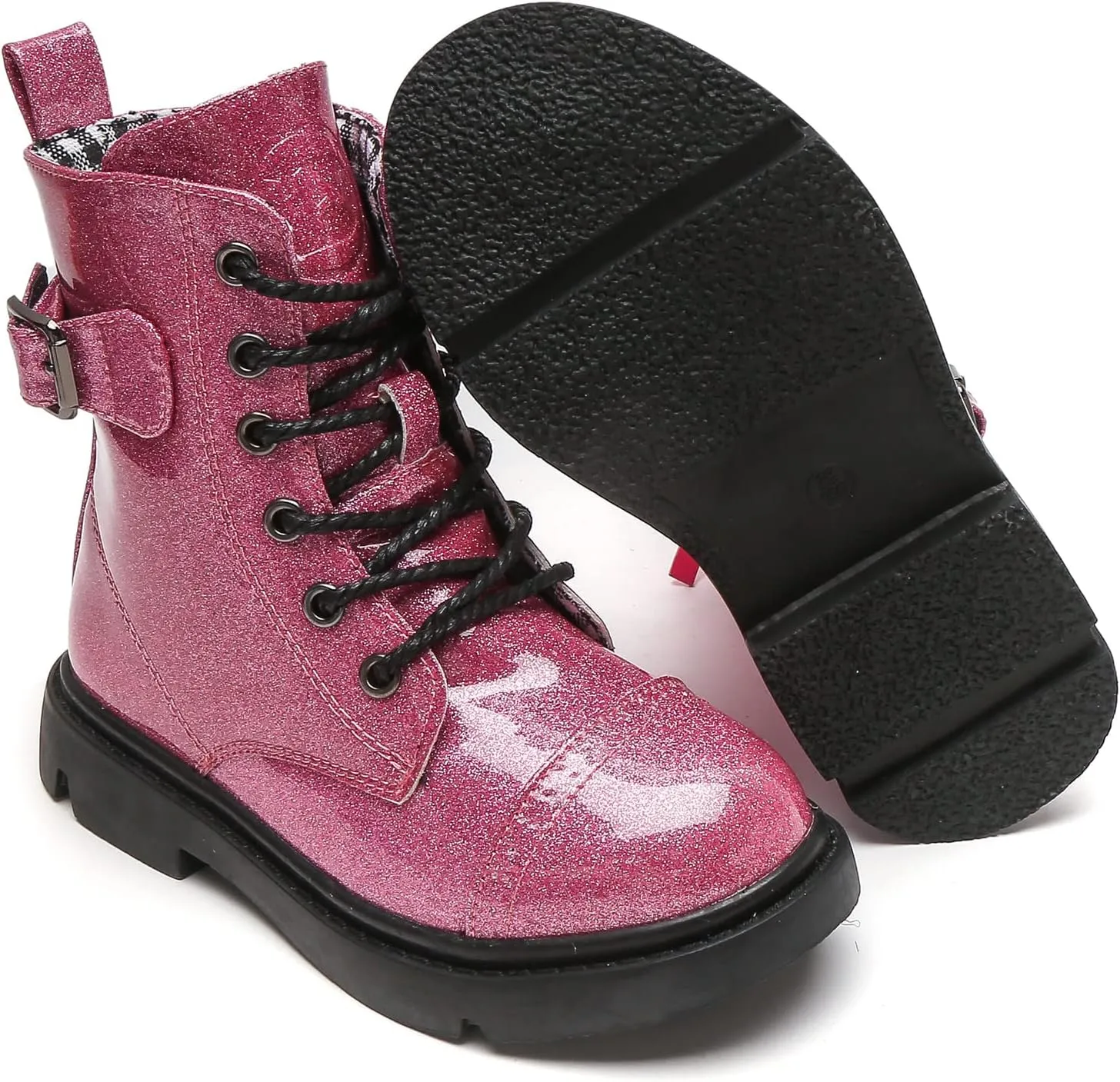 DADAWEN Boys Girls Glitter Ankle Boots Lace Up Waterproof Combat Boot With Side Zipper (Toddler/Little Kid/Big Kid)