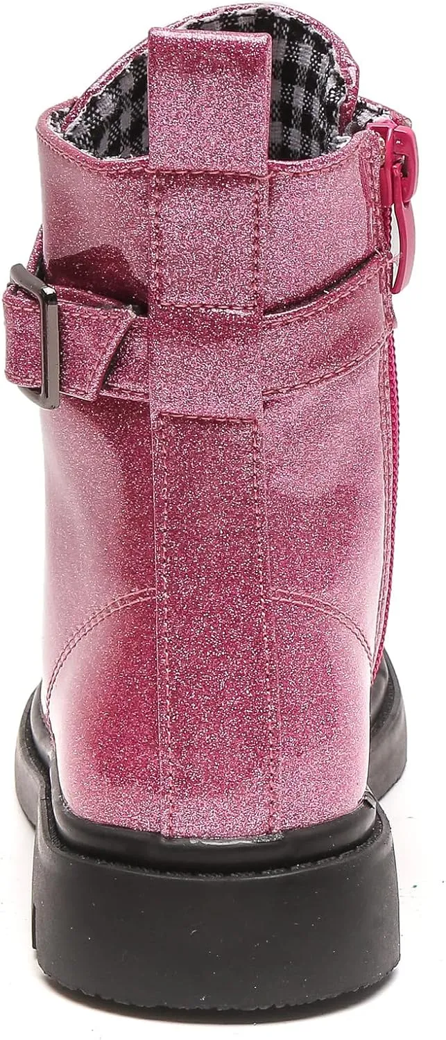 DADAWEN Boys Girls Glitter Ankle Boots Lace Up Waterproof Combat Boot With Side Zipper (Toddler/Little Kid/Big Kid)