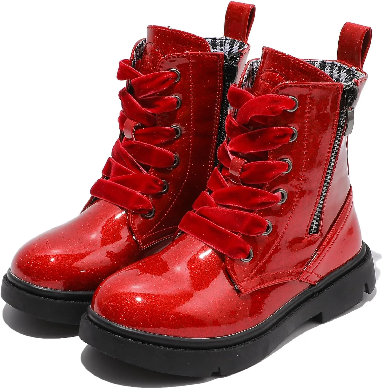 DADAWEN Boys Girls Glitter Ankle Boots Lace Up Waterproof Combat Shoes With Side Zipper for Toddler/Little Kid/Big Kid