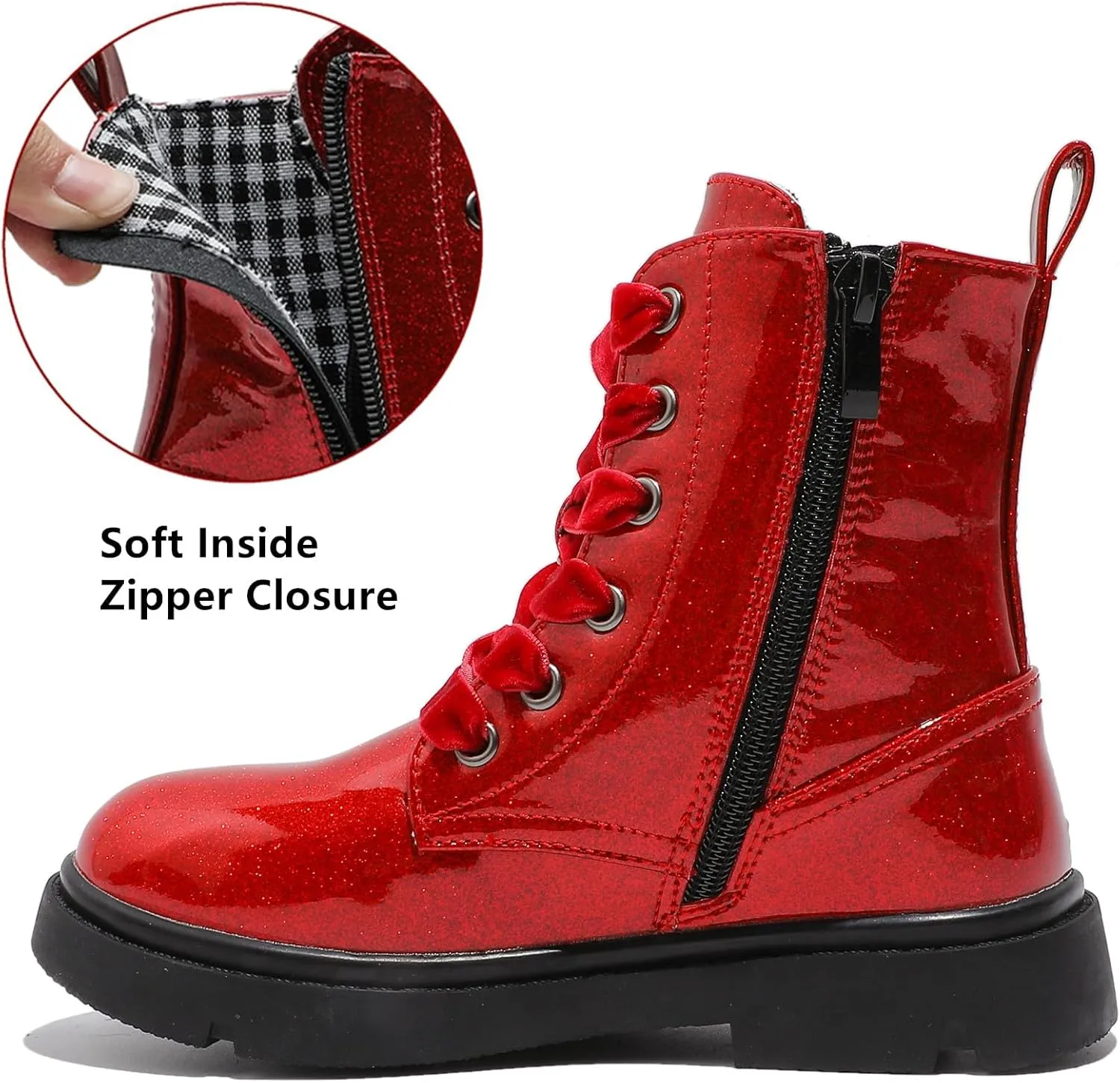 DADAWEN Boys Girls Glitter Ankle Boots Lace Up Waterproof Combat Shoes With Side Zipper for Toddler/Little Kid/Big Kid