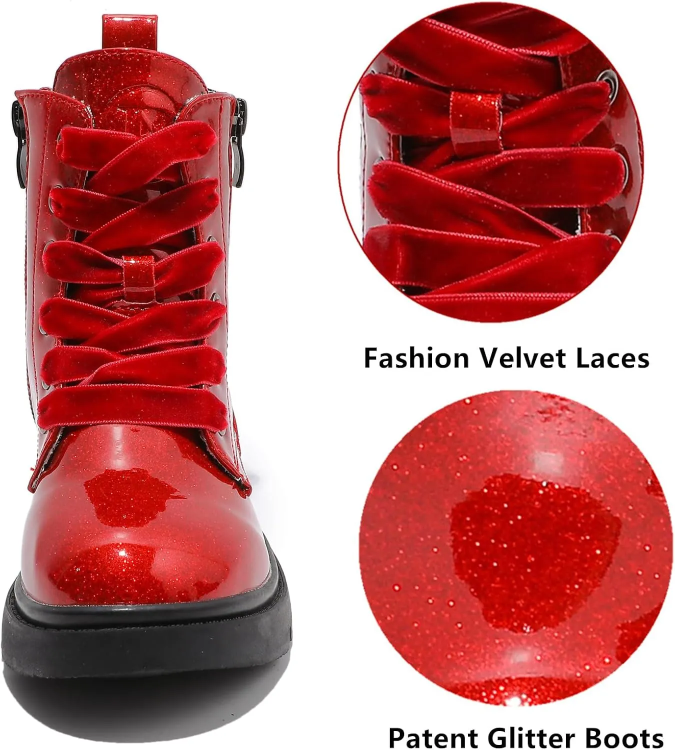 DADAWEN Boys Girls Glitter Ankle Boots Lace Up Waterproof Combat Shoes With Side Zipper for Toddler/Little Kid/Big Kid