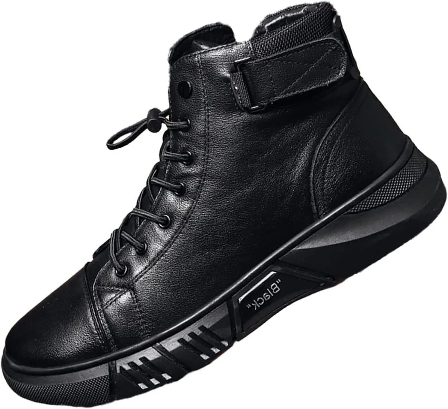 Dimleen Men's Italian High-Top All Black Leather Boots Stylish with Side Zipper Chukka Ankle Boots Non-Slip Softsole,Shock Absorption (black,11,11,Men)
