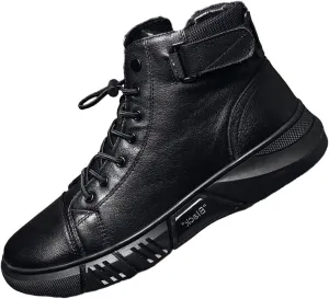 Dimleen Men's Italian High-Top All Black Leather Boots Stylish with Side Zipper Chukka Ankle Boots Non-Slip Softsole,Shock Absorption (black,11,11,Men)