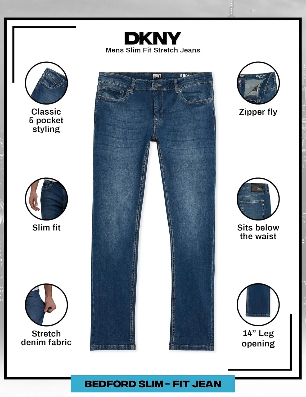 DKNY Men's Jeans - Bedford Stretch Denim Slim Fit Jeans for Men