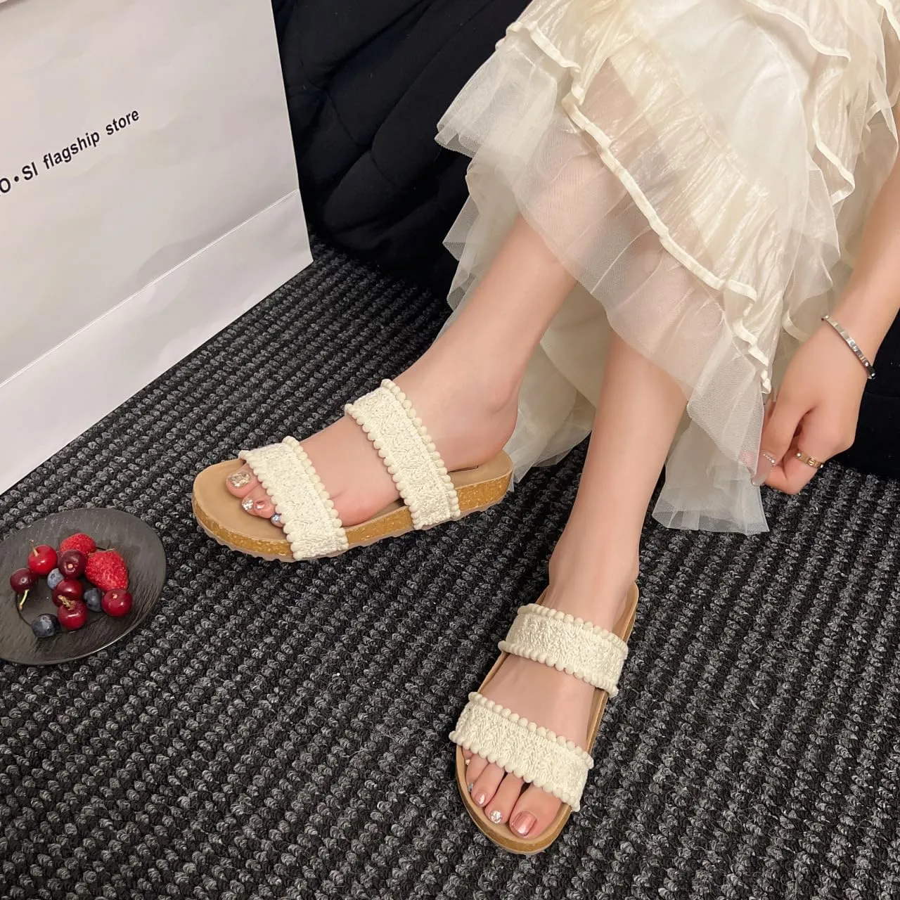 Double Belt Platform Sandals Wooden Clogs for Women Boho Bohemia Comfortable Slides Comfy Comfort Casual Cute Kawaii Fashion Trendy Shoes Beach Rave Summer