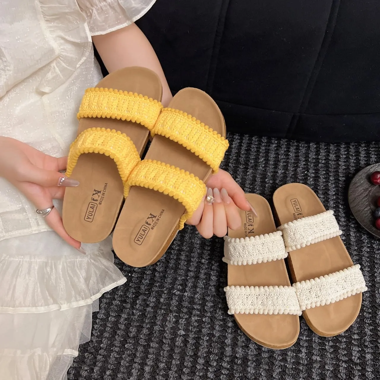 Double Belt Platform Sandals Wooden Clogs for Women Boho Bohemia Comfortable Slides Comfy Comfort Casual Cute Kawaii Fashion Trendy Shoes Beach Rave Summer