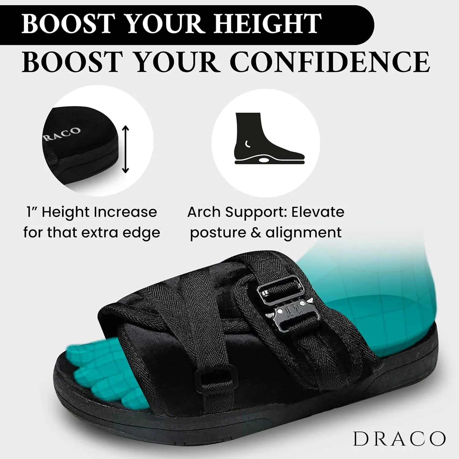 DracoSlides Remastered Slides for Men and Women - Covered in Premium Velour with Adjustable Straps Ideal for Wide/Narrow Feet, Sandals with Arch Support & Slip Resistant, Men & Women Footwear, Black