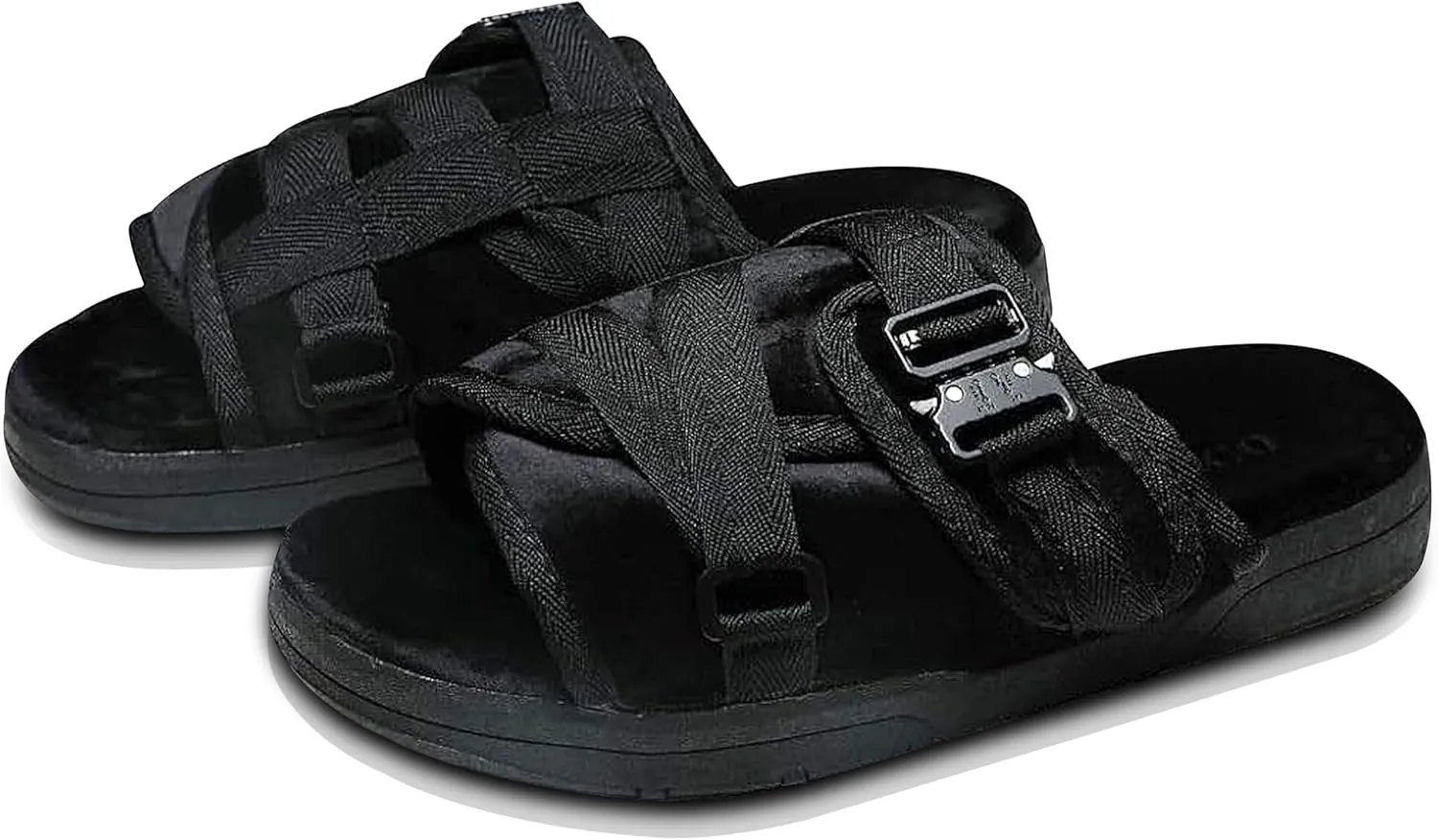 DracoSlides Remastered Slides for Men and Women - Covered in Premium Velour with Adjustable Straps Ideal for Wide/Narrow Feet, Sandals with Arch Support & Slip Resistant, Men & Women Footwear, Black