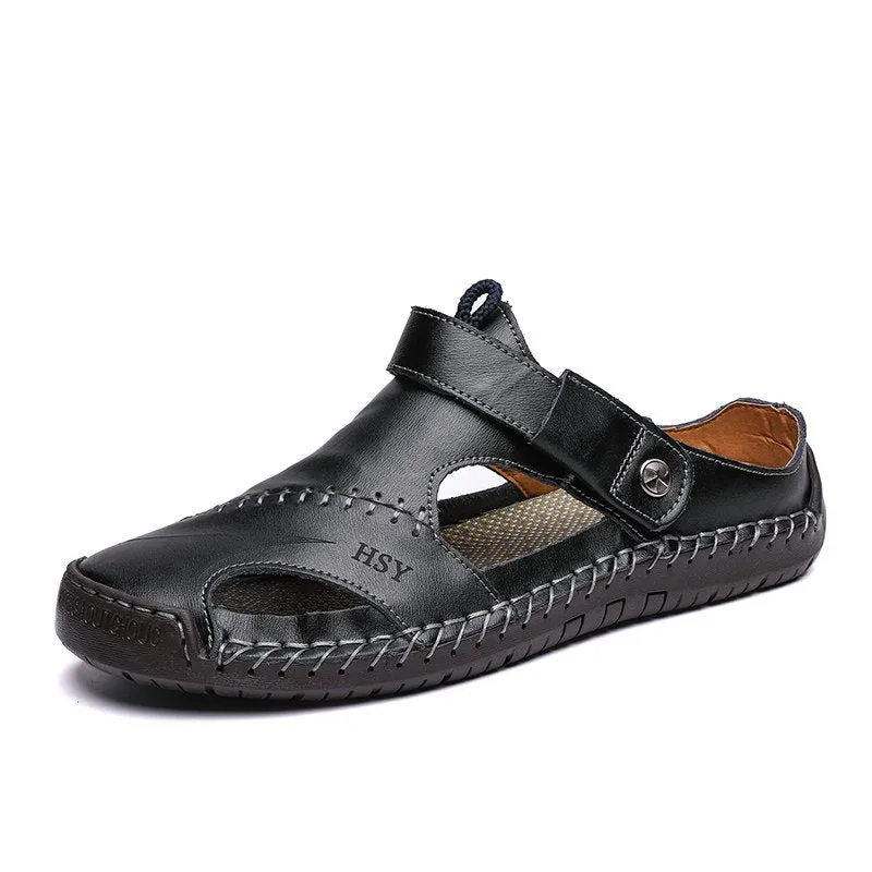 EOIOC Men's  Orthpetic Durable Genuine Leather Sandals