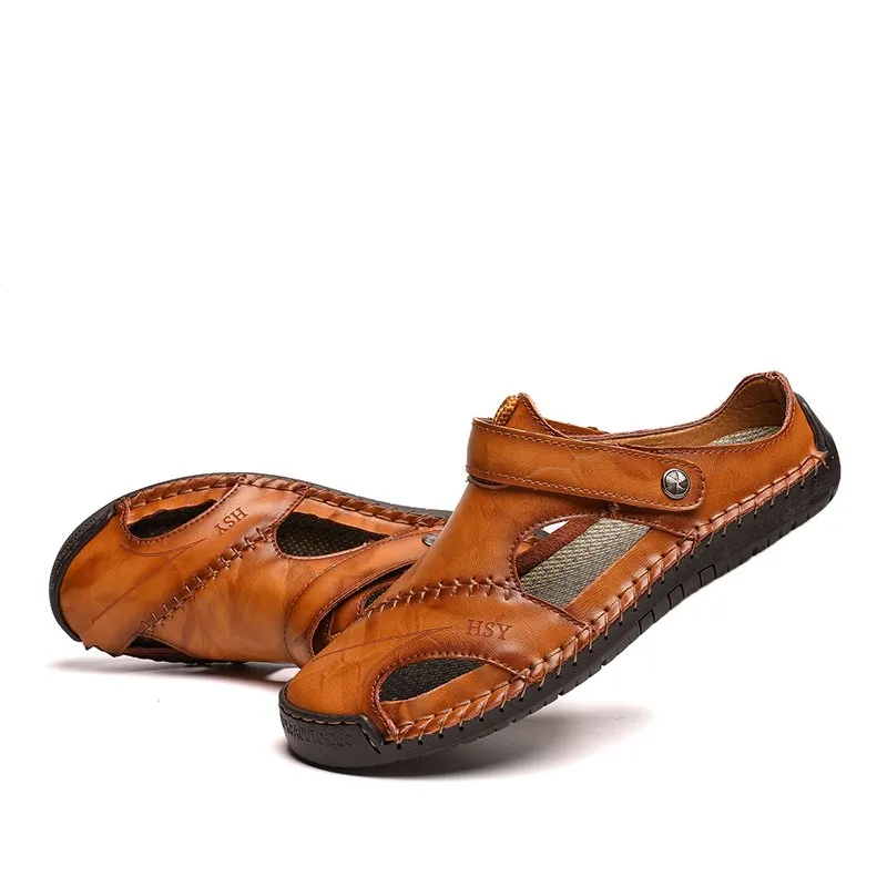 EOIOC Men's  Orthpetic Durable Genuine Leather Sandals