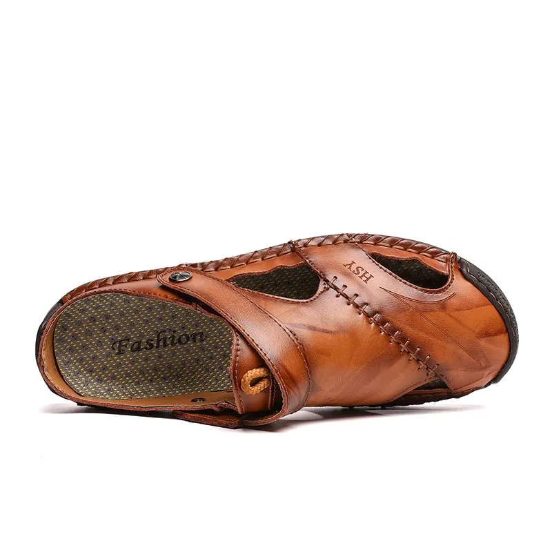 EOIOC Men's  Orthpetic Durable Genuine Leather Sandals