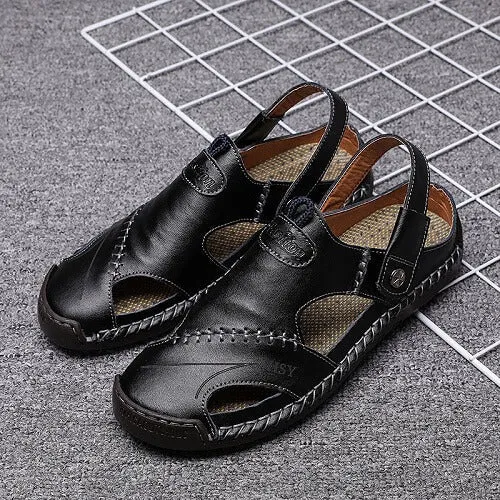 EOIOC Men's  Orthpetic Durable Genuine Leather Sandals