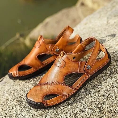 EOIOC Men's  Orthpetic Durable Genuine Leather Sandals