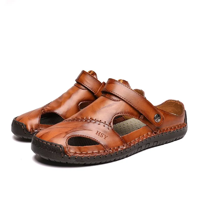 EOIOC Men's  Orthpetic Durable Genuine Leather Sandals