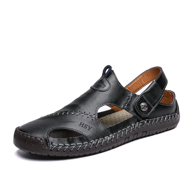 EOIOC Men's  Orthpetic Durable Genuine Leather Sandals