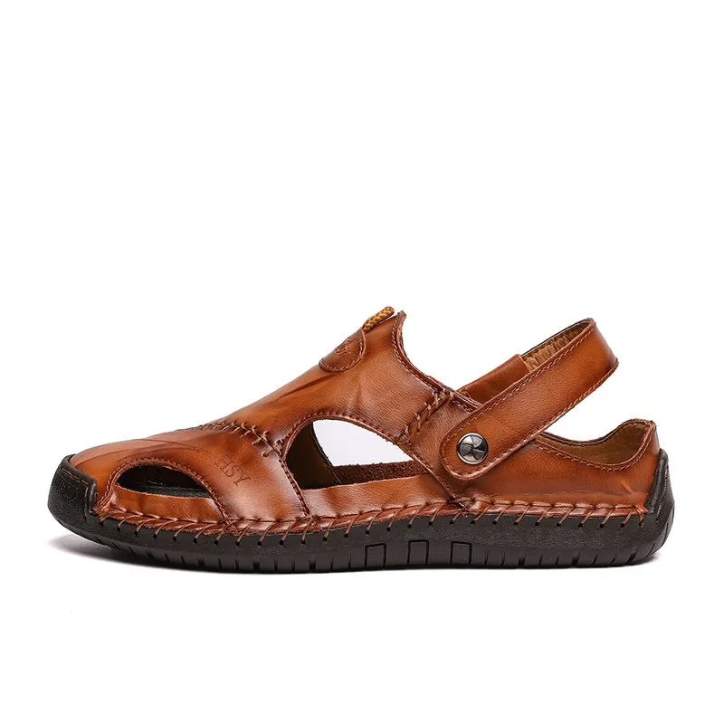 EOIOC Men's  Orthpetic Durable Genuine Leather Sandals