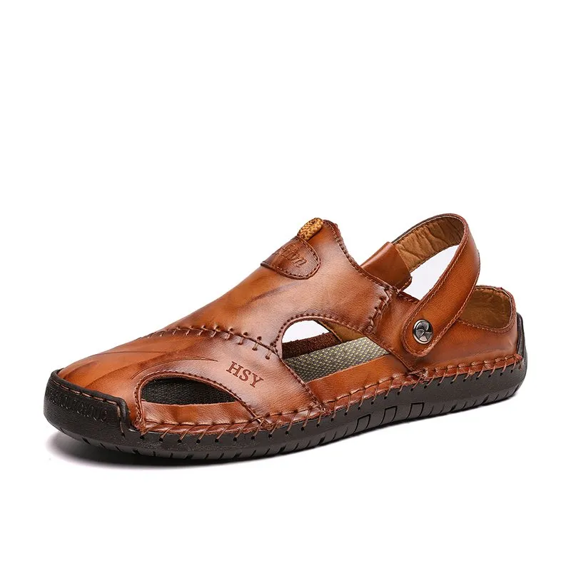 EOIOC Men's  Orthpetic Durable Genuine Leather Sandals