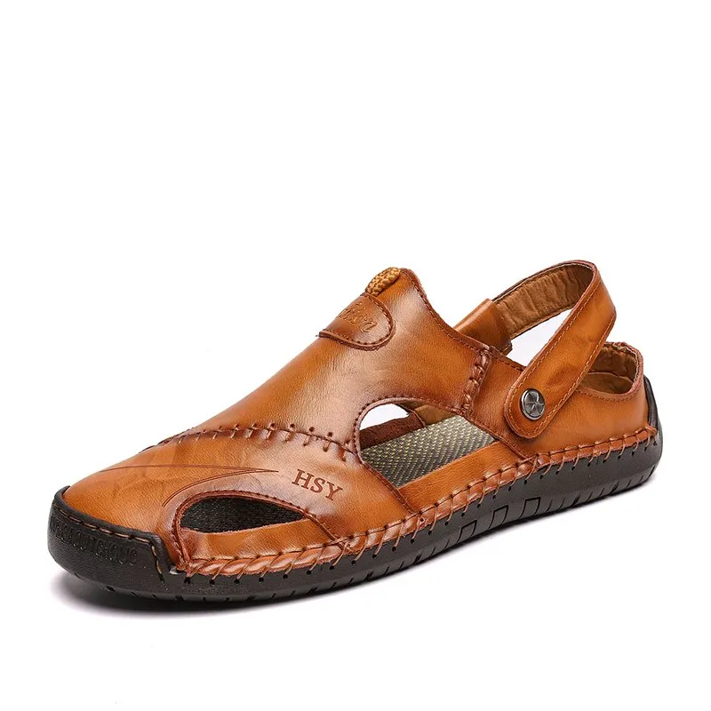 EOIOC Men's  Orthpetic Durable Genuine Leather Sandals
