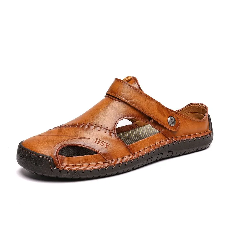 EOIOC Men's  Orthpetic Durable Genuine Leather Sandals