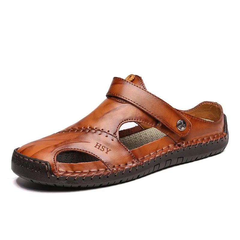 EOIOC Men's  Orthpetic Durable Genuine Leather Sandals