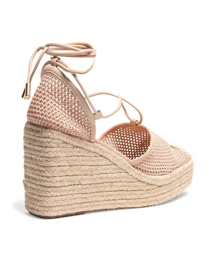 Espadrilhe Santa Lolla Amêndoa Amarração Salto Anabela