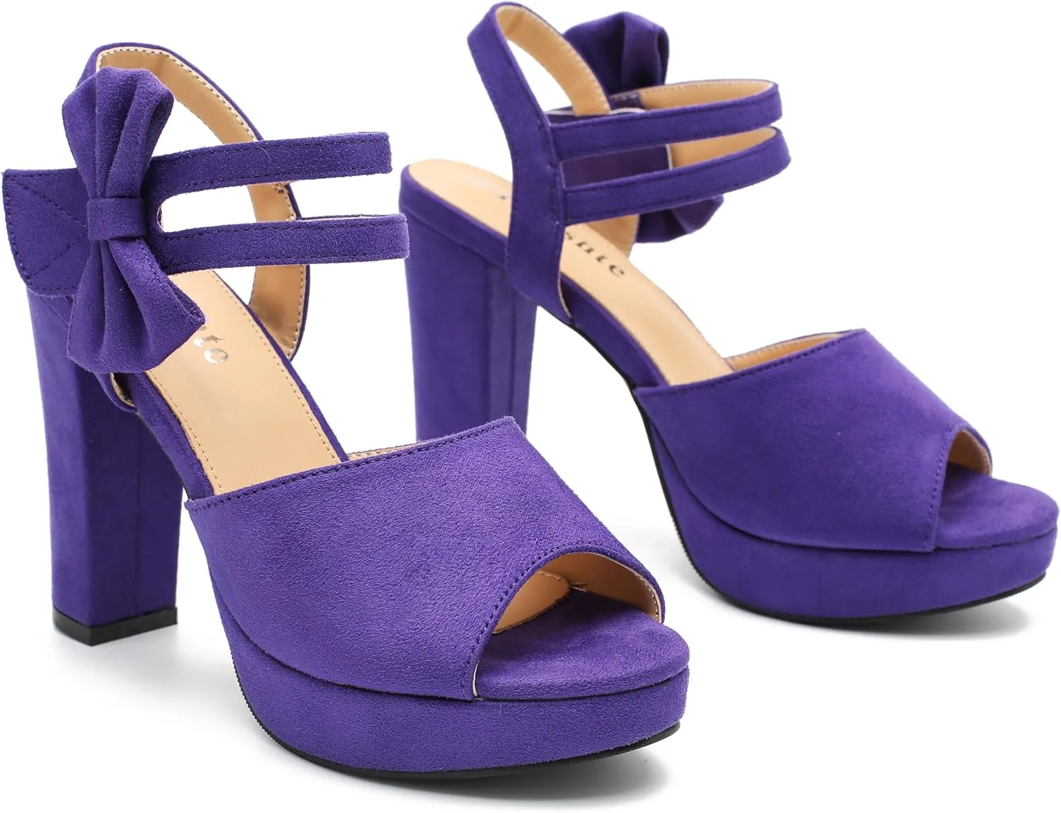 fereshte Women's Bow Chunky Heel Sandals Platform Peep Toe Ankle Strap Slingback Dress Shoes