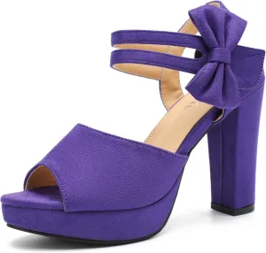 fereshte Women's Bow Chunky Heel Sandals Platform Peep Toe Ankle Strap Slingback Dress Shoes